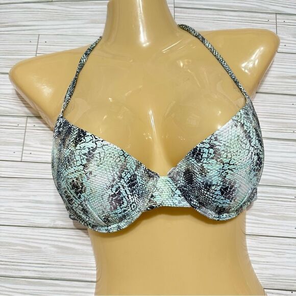 NWT VS BOOSTER HALTER SWIMSUIT BIKINI TOP MINT SNAKESKIN MERMAID 36C - Picture 1 of 10